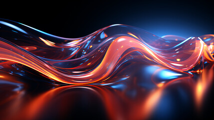 Poster - Abstract glowing waves from magical blue purple multicolored energy fluid background. AI generated