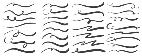 Wall Mural - Swashes swoops and swishes calligraphy signs. Underlines hand drawn strokes. Vector symbols set.
