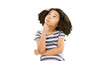 Thinking, idea and girl with a planning decision isolated on a transparent, png background. Doubt, youth question and a confused child and kid thoughtful, contemplating and curious for future