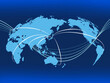 濃いブルーを背景にした日本中心の世界地図のビジネスイメージ
