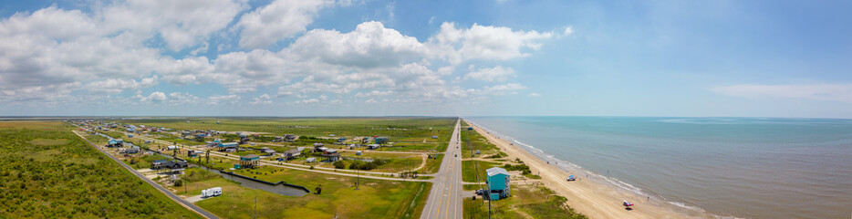 Sticker - Aerial panorama coastal homes at Port Bolivar Beach Texas