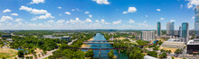 Aerial Panorama Colorado River At Downtown Austin Texas