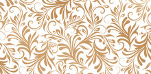 Vector Illustration Seamless Pattern With Gold Floral Ornament On White Background For Fashionable Modern Wallpaper Or Textile, Book Covers, Digital Interfaces, Print Designs Templates Materials Paper