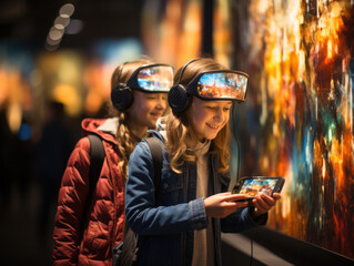 Virtual reality art exhibitions for kids: Children exploring art galleries and exhibits in VR.