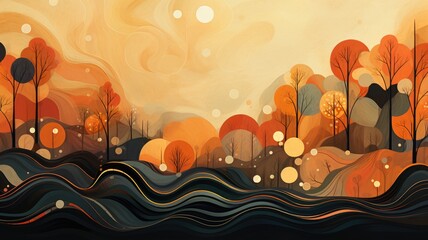 Canvas Print - Abstract autumn background. Fall abstract wavy floral background