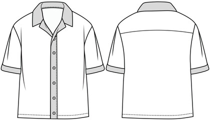 boys short sleeve resort shirt flat sketch vector illustration front and back view technical cad dra