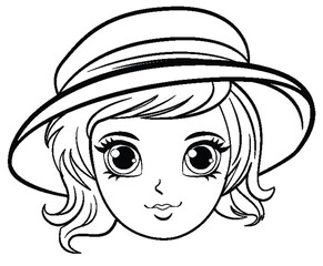 Wall Mural - Cute Girl Wearing Hat Cartoon Outline