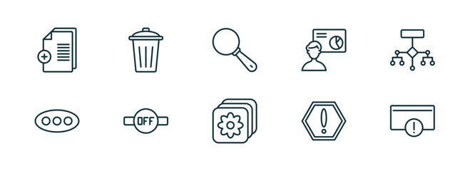 Poster - set of 10 linear icons from user interface concept. outline icons such as new file, eliminar, look, pic, exclamation button, error page vector