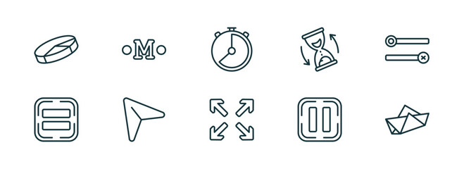 Poster - set of 10 linear icons from user interface concept. outline icons such as 3d pie chart, medium, hour, full screen, pause, paper boat vector