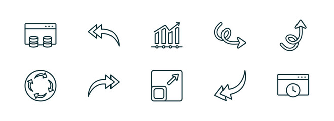 Poster - set of 10 linear icons from user interface concept. outline icons such as data windows, turn left only, evolution, size, back drawn arrow, window time vector