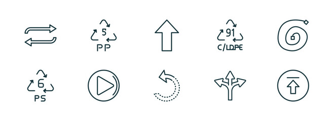 Poster - set of 10 linear icons from user interface concept. outline icons such as refresh button, 5 pp, pointing up arrow, refresh left arrow, crossroad, upload button vector