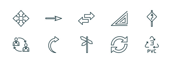 Aufkleber - set of 10 linear icons from user interface concept. outline icons such as four expand arrows, arrow pointing right, opposite directions, crossroads, reload webpage, 3 pvc vector