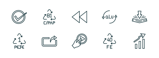 Poster - set of 10 linear icons from user interface concept. outline icons such as right, c/pap 81, rewind, press play button, 40 fe, arrow heading up vector