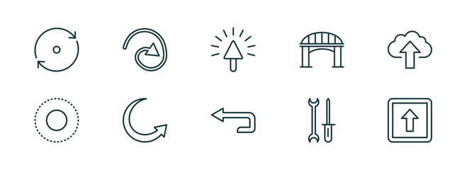Poster - set of 10 linear icons from user interface concept. outline icons such as refresh arrows, curve line, mouse clicker, return left arrow, mechanic tool, key up vector