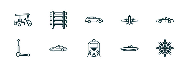 Poster - set of 10 linear icons from transportation concept. outline icons such as golf cart, railway line, h
