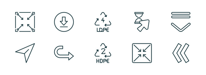 Poster - set of 10 linear icons from user interface concept. outline icons such as corner widget, downloading, 4 ldpe, hdpe 2, exit full screen arrows, two left arrows vector