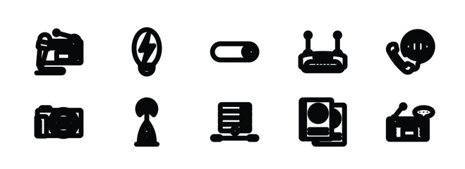 Wall Mural - set of 10 linear icons from technology concept. outline icons such as radio journalism, electric, mode, file storage, international passport, radio and messages vector