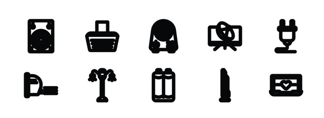 Poster - set of 10 linear icons from technology concept. outline icons such as ventilating fan, hood, air cooler, baterry, tv side, laptop with a heart vector