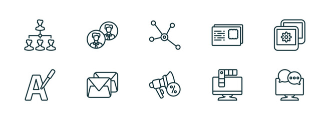 Poster - set of 10 linear icons from social media marketing concept. outline icons such as path, avatars, social normal, promotion, color, mass media vector