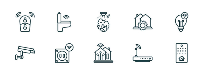 Poster - set of 10 linear icons from smart home concept. outline icons such as smart key, smart toilet, fire alarm, home devices, home console vector
