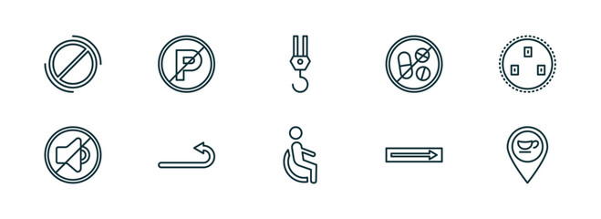 Poster - set of 10 linear icons from signs concept. outline icons such as prohibition, no parking, hoist, disability, one way, coffee shop vector