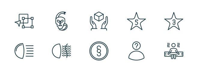 Poster - set of 10 linear icons from shapes concept. outline icons such as paint selection, skull and snake, 