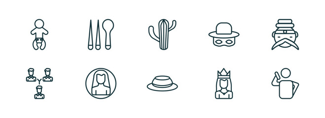 Aufkleber - set of 10 linear icons from people concept. outline icons such as baby with diaper, korean, argentina, chilean, princes, man talking with phone vector