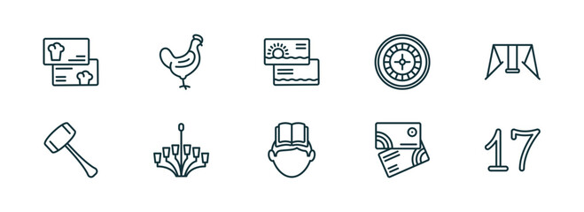 Poster - set of 10 linear icons from other concept. outline icons such as cook business card, chichen hen, sea business card, self learning, abstract business card, seventeen vector