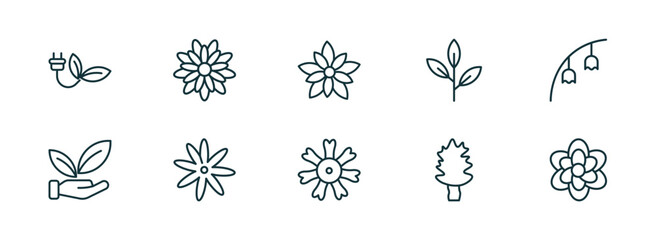Poster - set of 10 linear icons from nature concept. outline icons such as eco socket, gerbera, nymphea, dianthus, cucumber tree tree, anemone vector