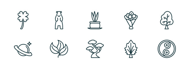 Poster - set of 10 linear icons from nature concept. outline icons such as clovers, polar, flower pot, bonsai tree, silver maple tree, fengshui vector
