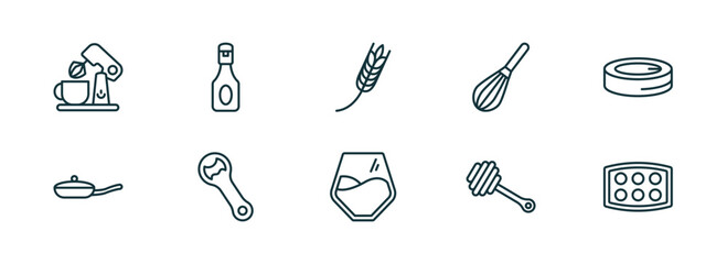 Poster - set of 10 linear icons from kitchen concept. outline icons such as mixer, ketchup, wheat, glass, honey dipper, muffin pan vector
