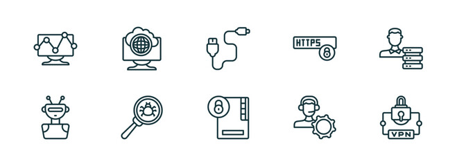 Poster - set of 10 linear icons from internet security concept. outline icons such as web traffic, internet c