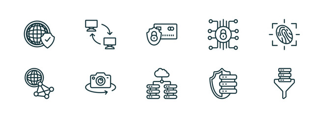 Poster - set of 10 linear icons from internet security concept. outline icons such as network, remote access, secure payment, data center, server security, network funnel vector