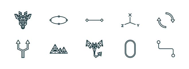 Poster - set of 10 linear icons from geometry concept. outline icons such as polygonal giraffe, ellipse, line, polygonal scorpion, oval, line segment vector