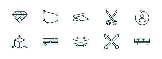 Poster - set of 10 linear icons from geometry concept. outline icons such as polygonal jewel, polygon, off, stretch, extend, measure vector