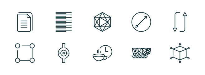 Wall Mural - set of 10 linear icons from geometry concept. outline icons such as copy, left alignment, icosahedron, break, polygonal coffee cup, 3d cube vector