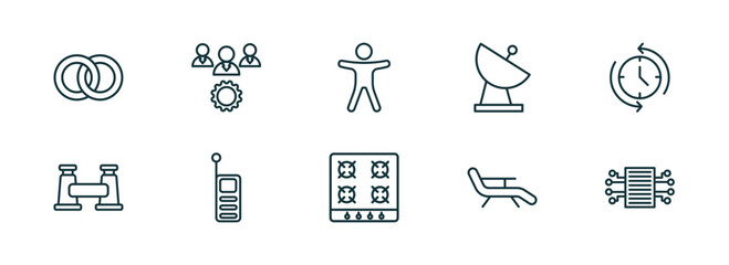 Poster - set of 10 linear icons from general concept. outline icons such as interlocking rings, project team,