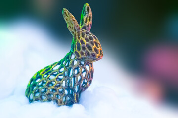 colored rabbit made of photopolymer resin, 3d printing technology