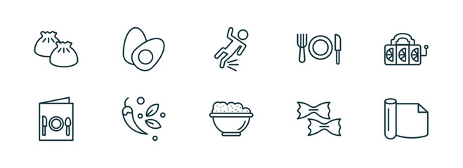 Poster - set of 10 linear icons from food concept. outline icons such as dumpling, boiled egg, fallen, risotto, pasta, wrapping vector