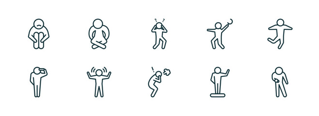 Poster - set of 10 linear icons from feelings concept. outline icons such as sad human, lonely human, shocked human, pissed off blessed impatient vector