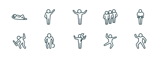 Poster - set of 10 linear icons from feelings concept. outline icons such as comfortable human, determined human, great human, energized stupid positive vector