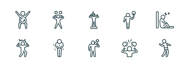 Poster - set of 10 linear icons from feelings concept. outline icons such as refreshed human, angry human, helpless human, bad pissed sexy vector
