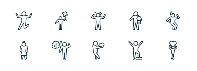 Poster - set of 10 linear icons from feelings concept. outline icons such as excited human, lucky human, amazing human, lovely proud in love vector