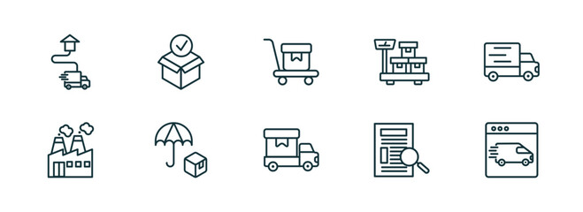 Poster - set of 10 linear icons from delivery and logistic concept. outline icons such as delivery destination, package checking, delivery cart, cargo, waybill, by website vector