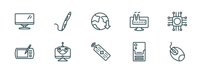 Wall Mural - set of 10 linear icons from computer concept. outline icons such as computer monitor, 3d printing pen, download from the net, tv controller, pc tower, mouse device vector