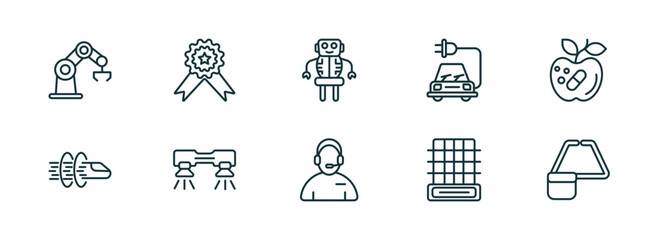 Poster - set of 10 linear icons from artificial intellegence concept. outline icons such as bionic arm, recognition, robot, assistant, difference engine, ar monocle vector