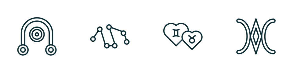 Poster - set of 4 linear icons from zodiac concept. outline icons included coagulation, projection, friendship, still vector