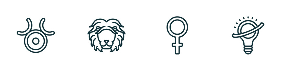Poster - set of 4 linear icons from zodiac concept. outline icons included zinc, leo, venus, knowledge vector