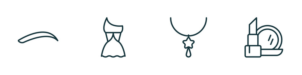 Poster - set of 4 linear icons from woman clothing concept. outline icons included eyebrow, female sexy dress, star pendant, makeup vector