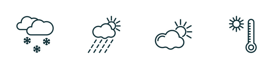 Poster - set of 4 linear icons from weather concept. outline icons included ice pellets, rainy day, daytime, 